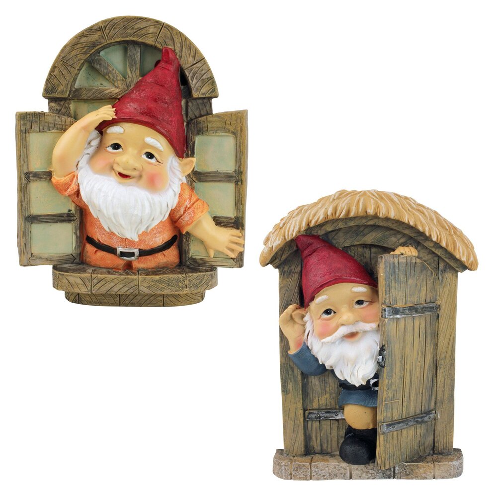 2663 QL94281 Knothole Welcome Gnomes Garden Tree Sculptures, full color